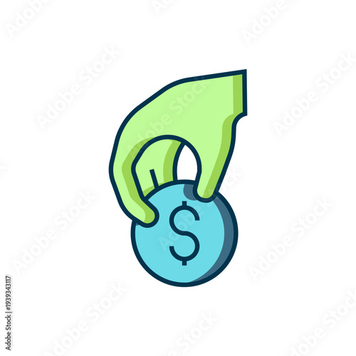 Filled outline Hand holding casino chips icon isolated on white background. Casino gambling. Flat filled outline style with shadow. Vector