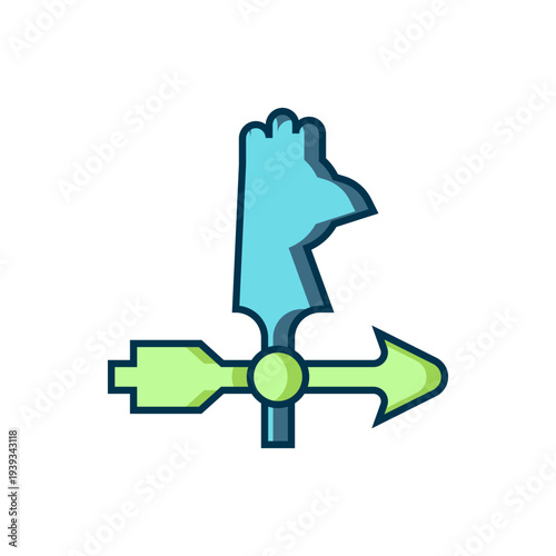 Filled outline Rooster weather vane icon isolated on white background. Weathercock sign. Windvane rooster. Flat filled outline style with shadow. Vector