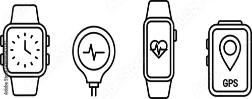 Smartwatch Icons: Fitness Tracker, Heart Rate, GPS, Classic Watch Faces