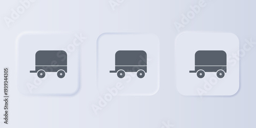Grey Wild west covered wagon icon isolated on grey background. Set icons in square buttons. Vector