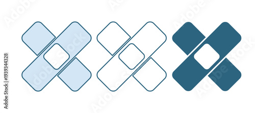 Blue Crossed bandage plaster icon isolated on white background. Medical plaster, adhesive bandage, flexible fabric bandage. Vector