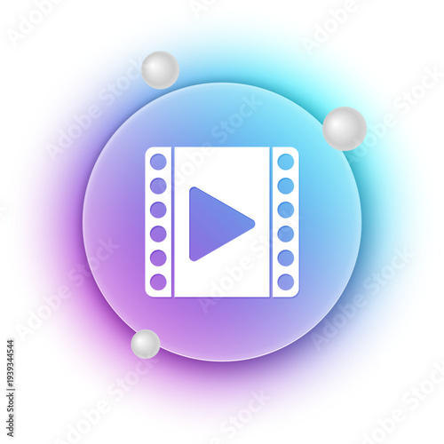 White Play Video icon isolated on white background. Film strip sign. Blue and purple gradient circle background. Vector