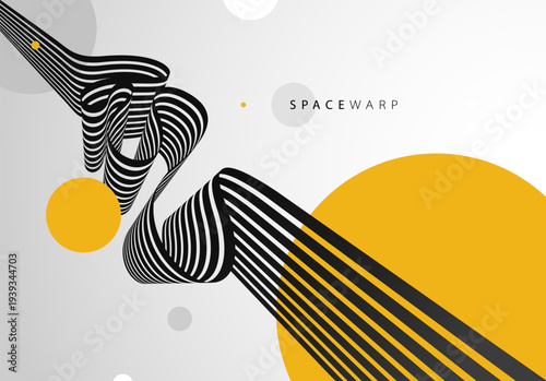 3D perspective lines and circles vector abstract background, curve stripes ribbon bent wallpaper, road journey concept, dynamic wallpaper.
