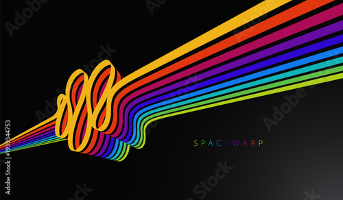 3D lines in 3D perspective colored in rainbow colors vector abstract background, bright wallpaper with dimensional curvy stripes.