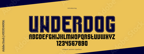 Geometric bold sans serif typeface, vector thick and massive simple minimal font, poster and advertising letters and numbers alphabet for logos headers or slogans.