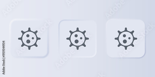 Grey Virus icon isolated on grey background. Corona virus 2019-nCoV. Bacteria and germs, cell cancer, microbe, fungi. Set icons in square buttons. Vector