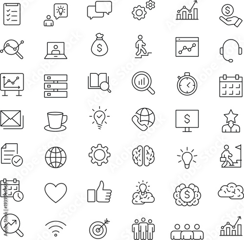 digital marketing icon set. Thin line vector symbols for SEO, PPC, and content marketing. Includes sales funnel and analytics icons. Vector illustration