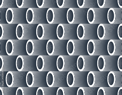 Tubes seamless pattern, optical style 3D pipes vector abstract background, line cylinders geometric tiling wallpaper, trippy op art.