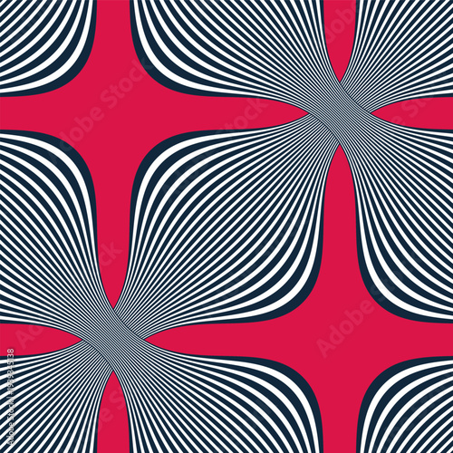 Linear geometric flowers seamless pattern, vector tiling abstract background of optical art lines curvy shapes look like flowers, elegant endless wallpaper.