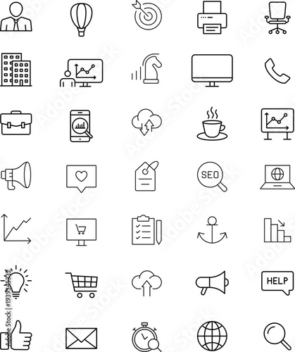 digital marketing icon set. Thin line vector symbols for SEO, PPC, and content marketing. Includes sales funnel and analytics icons. Vector illustration