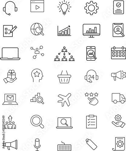 digital marketing icon set. Thin line vector symbols for SEO, PPC, and content marketing. Includes sales funnel and analytics icons. Vector illustration