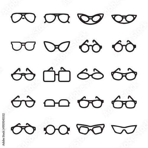 Collection of Eyeglasses Frames Icons Vector Art Diverse Styles on White Background
