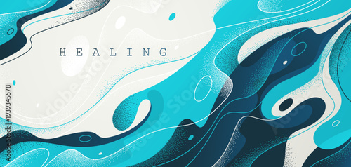 Blue lava shapes flow abstract background, vector wallpaper with liquid shapes flowing in dynamic motion, wavy water curves abstraction.