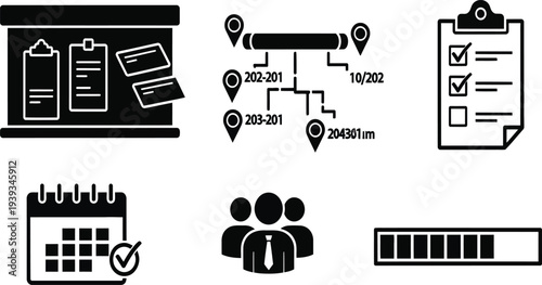 Business Icons: Planning, Strategy, Calendar, Teamwork, Progress, Checklist
