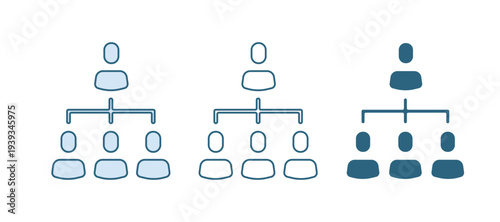 Blue Business hierarchy organogram chart infographics icon isolated on white background. Corporate organizational structure graphic elements. Vector