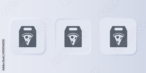 Grey Online ordering and fast pizza delivery icon isolated on grey background. Set icons in square buttons. Vector