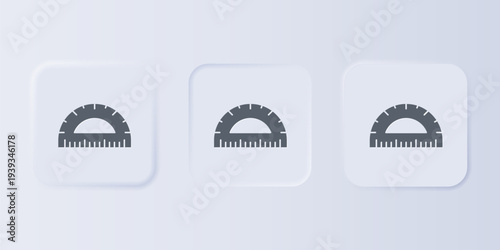 Grey Protractor grid for measuring degrees icon isolated on grey background. Tilt angle meter. Measuring tool. Geometric symbol. Set icons in square buttons. Vector