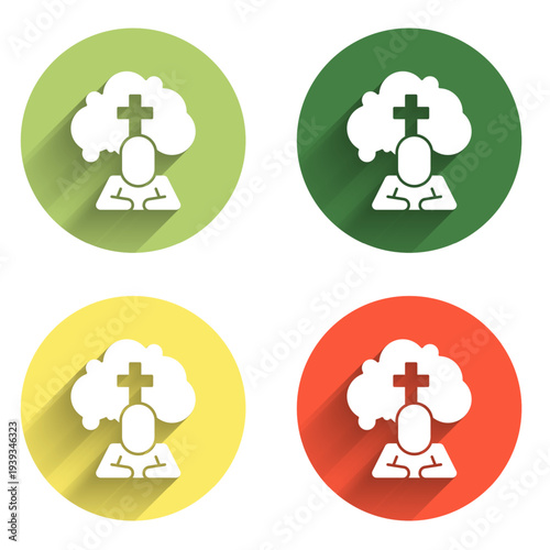 Set Man graves funeral sorrow icon isolated with long shadow background. The emotion of grief, sadness, sorrow, death. Color circle button. Vector