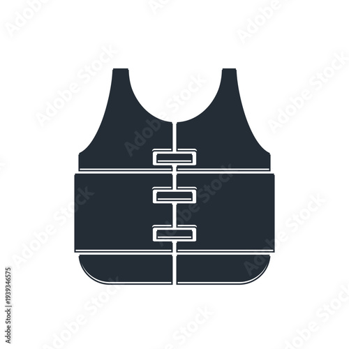 Black Life jacket icon isolated on white background. Life vest icon. Extreme sport. Sport equipment. Vector