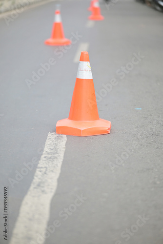 Traffic cones on road for safety and guidance