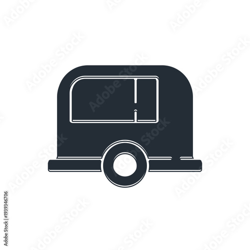 Black Rv Camping trailer icon isolated on white background. Travel mobile home, caravan, home camper for travel. Vector