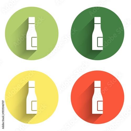 Set Bottle of water icon isolated with long shadow background. Soda aqua drink sign. Color circle button. Vector