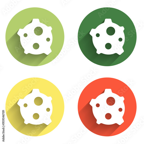Set Asteroid icon isolated with long shadow background. Color circle button. Vector