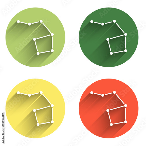 Set Great Bear constellation icon isolated with long shadow background. Color circle button. Vector