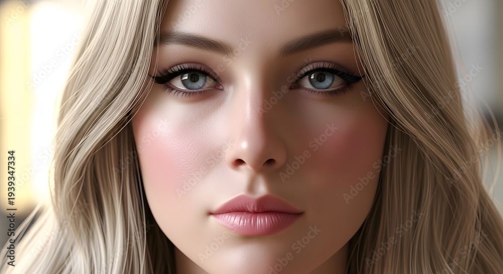 Fototapeta premium Close-up portrait of woman with blonde hair and blue eyes