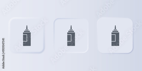 Grey Sauce bottle icon isolated on grey background. Ketchup, mustard and mayonnaise bottles with sauce for fast food. Set icons in square buttons. Vector