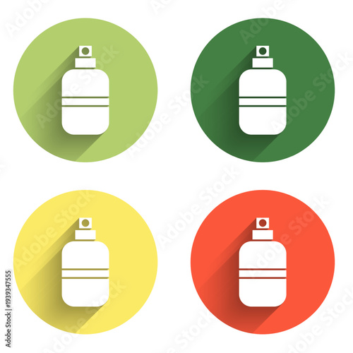 Set Perfume icon isolated with long shadow background. Color circle button. Vector