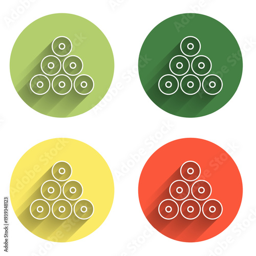 Set Paint spray can icon isolated with long shadow background. Color circle button. Vector