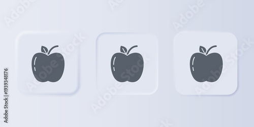 Grey Apple icon isolated on grey background. Fruit with leaf symbol. Set icons in square buttons. Vector