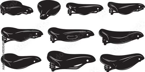Set of black motorcycle seats isolated vector illustration flat design scalable graphic art