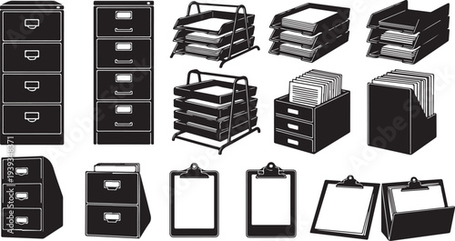 Office storage and organization items collection flat design vector illustration scalable graphic