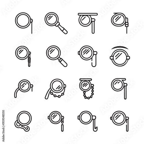 Collection of Monocle and Magnifying Glass Icons Vintage Optical Devices Stock Illustration
