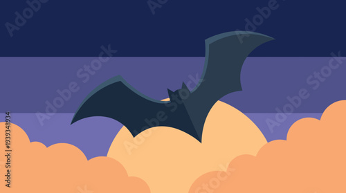 A sleek, stylized graphic showcases a bat silhouette flying against a gradient night sky, conveying themes of mystery, nocturnal life, and the beauty of the after-dark world.