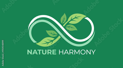 This logo beautifully represents the concept of harmony with nature, featuring an infinity symbol intertwined with green leaves, reflecting sustainability and balance.