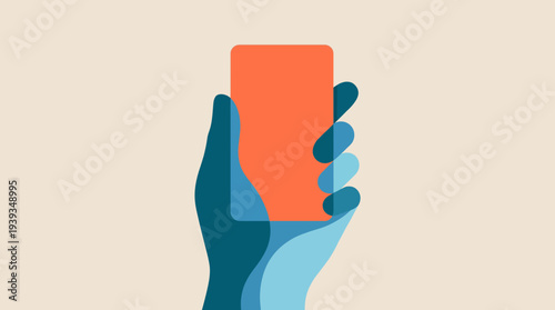 This illustration features a stylish, abstract representation of a hand holding a smartphone, symbolizing modern communication and digital connectivity.