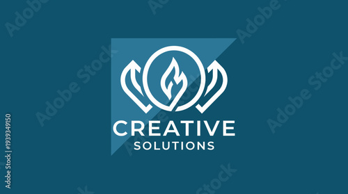 A modern logo featuring a flame encircled by dynamic elements, representing innovation and creativity in problem-solving for various industries.