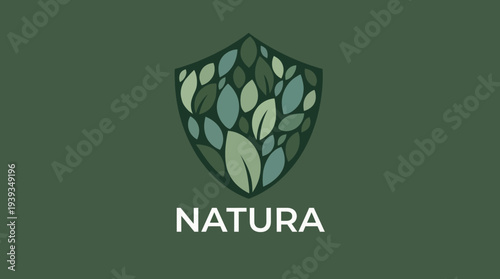 This logo captures the essence of nature with a shield design filled with leaves, symbolizing protection and sustainability in an elegant and modern artistic style.