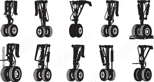 Set of 10 different industrial caster wheels isolated vector illustration flat design scalable graphic