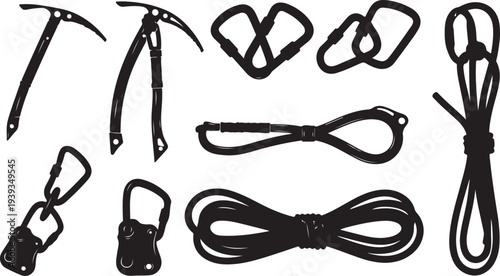 Set of camping and climbing equipment icons vector illustration flat design outdoor adventure gear tools