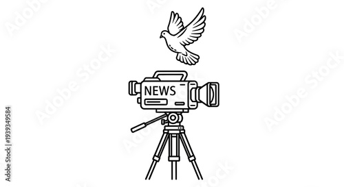 Dove Flying Over News Camera - Symbol of Peace and Journalism