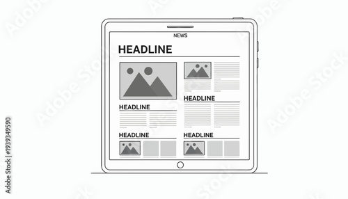Digital Tablet Displaying News Headlines and Images, Online Media Concept