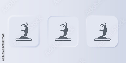 Grey Zombie hand icon isolated on grey background. Arm monster dead. Happy Halloween party. Set icons in square buttons. Vector