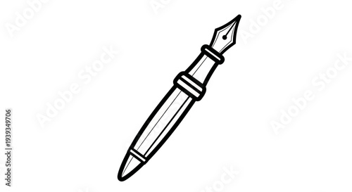Elegant Fountain Pen Drawing, Classic Writing Instrument Icon, Vintage Stationery
