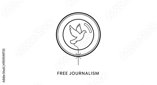 Free Journalism Symbol: Dove in Coin Outline with Arrow