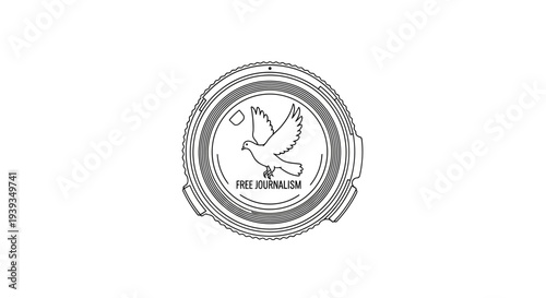 Free Journalism Emblem with Dove and Camera Lens Outline