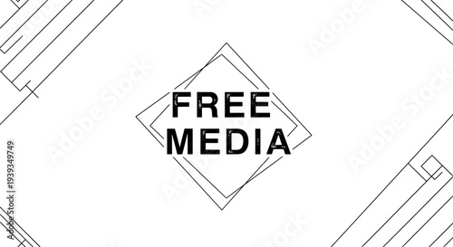 Free Media Text Inside Geometric Frame on White Background